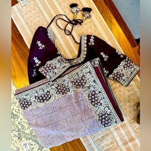 Hand Lucknowi Chikankari Georgette Saree with Heavy Gotta Embellishment-NWT